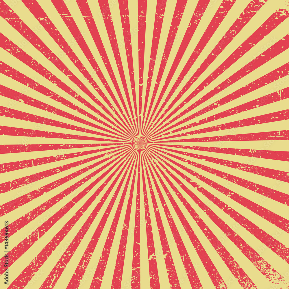 Poster red rays vintage textured background. grunge retro texture