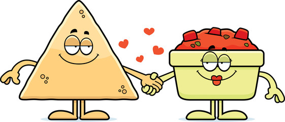 Cartoon Chips and Salsa Holding Hands