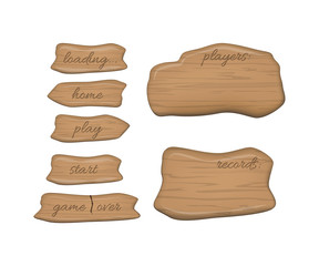 Set of cartoon brown wooden signboards and arrows. Can use for game design or animation.