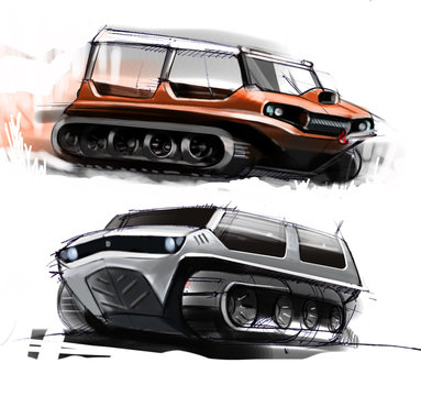 Sketch design concept of cross-country off-road vehicle. Illustration.