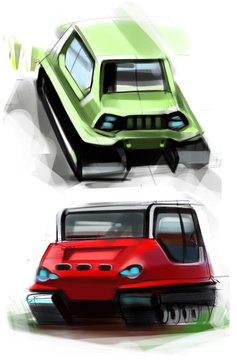Sketch design concept of cross-country off-road vehicle. Illustration.