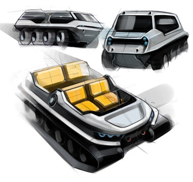 Sketch design concept of cross-country off-road vehicle. Illustration.