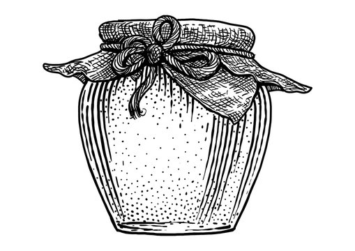 recommend clip art: Glass, jar, honey illustration, drawing, engraving, ink, line art, vector