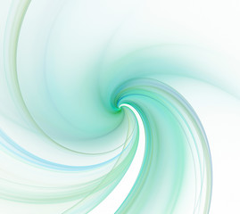 White abstract background. Fresh spiral curl or swirl in the center with green lines texture, fractal pattern.