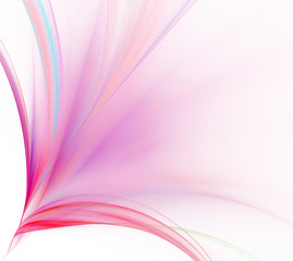 Abstract white background. Colorful explosion of rose stripes. Floral turquoise and pink pattern. Fractal texture.