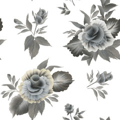 Decorative hand drawn roses. Seamless pattern. - 143697618