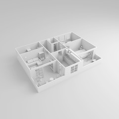 Fototapeta premium Renderowania 3D biały umeblowany apartament w domu