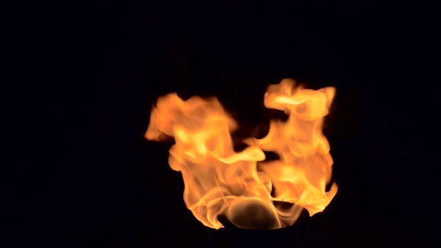 Slow motion. Detailed fire isolated on black full Hd