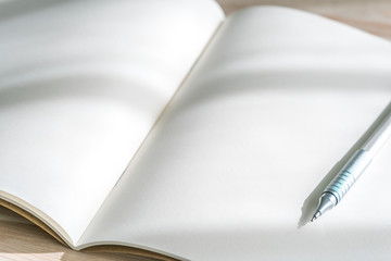 Blank catalog, magazines,book mock up with pen on wood background