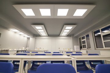 Interior of clean modern white medical, chemical or research room background.