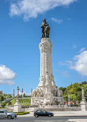 Fototapeta na wymiar Portugal, Lisbon . Avenue Avenida da Liberdade ends square, named after the Marquis of Pombal, in the middle of which is a monument to Pombal .