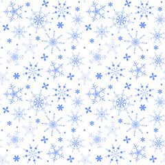 Seamless Christmas pattern with snowflakes in blue color.