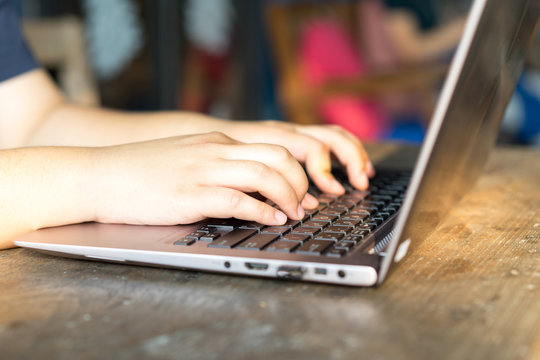Woman hands work on labtop