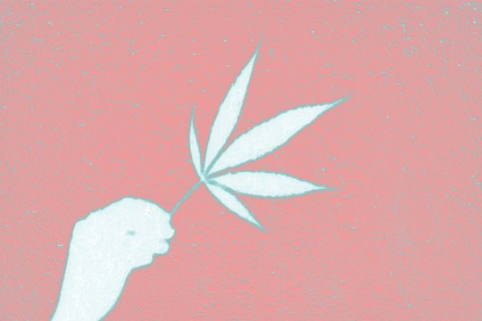 Pastel pink abstract image with marijuana leaf