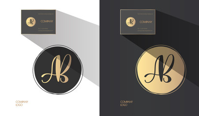 Luxury brand identity. Calligraphy AB letters - sophisticated logo design. Couple business card designs included