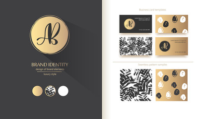 Luxury brand identity. Calligraphy AB letters - sophisticated logo design. Couple business card designs included