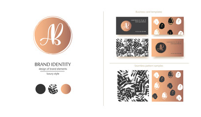 Luxury brand identity. Calligraphy AB letters - sophisticated logo design. Couple business card designs included