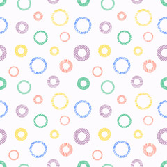 Seamless vector geometrical pattern with circles pastel endless background with hand drawn textured geometric figures. Graphic illustration, print for wrapping, background, cover, surface