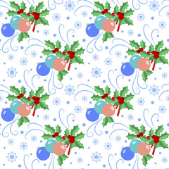 Christmas pattern with wreath and balls