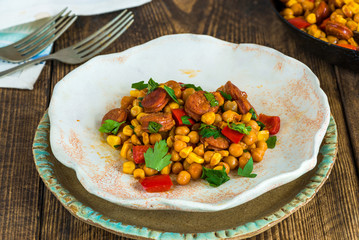 Chorizo and chickpeas braised in cider