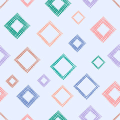 Seamless vector geometrical pattern with rhombus, squares, rectangles endless background with hand drawn textured geometric figures. Pastel Graphic illustration Template for wrapping, web backgrounds