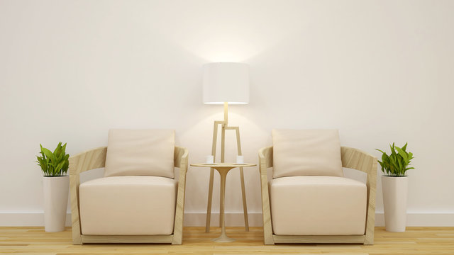 Living room or coffee shop clean design - 3D Rendering