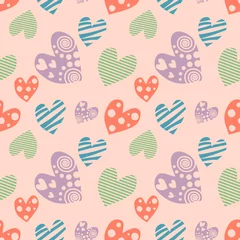 Keuken spatwand met foto Seamless vector pattern with hearts. Background with hand drawn ornamental symbols. Template for wrapping, decor, surface, cards, backgrounds, textile, print. Repeat ornament. Series of Love Patterns. © Valentain Jevee