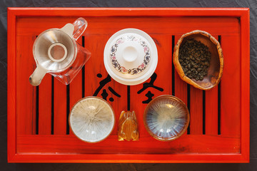The process of brewing tea at the tea ceremony.