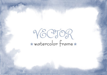 Delicate vector watercolor frame. Blue watercolour background. Hand painted abstract water-color wash texture. Ombre gradient. - 143703474
