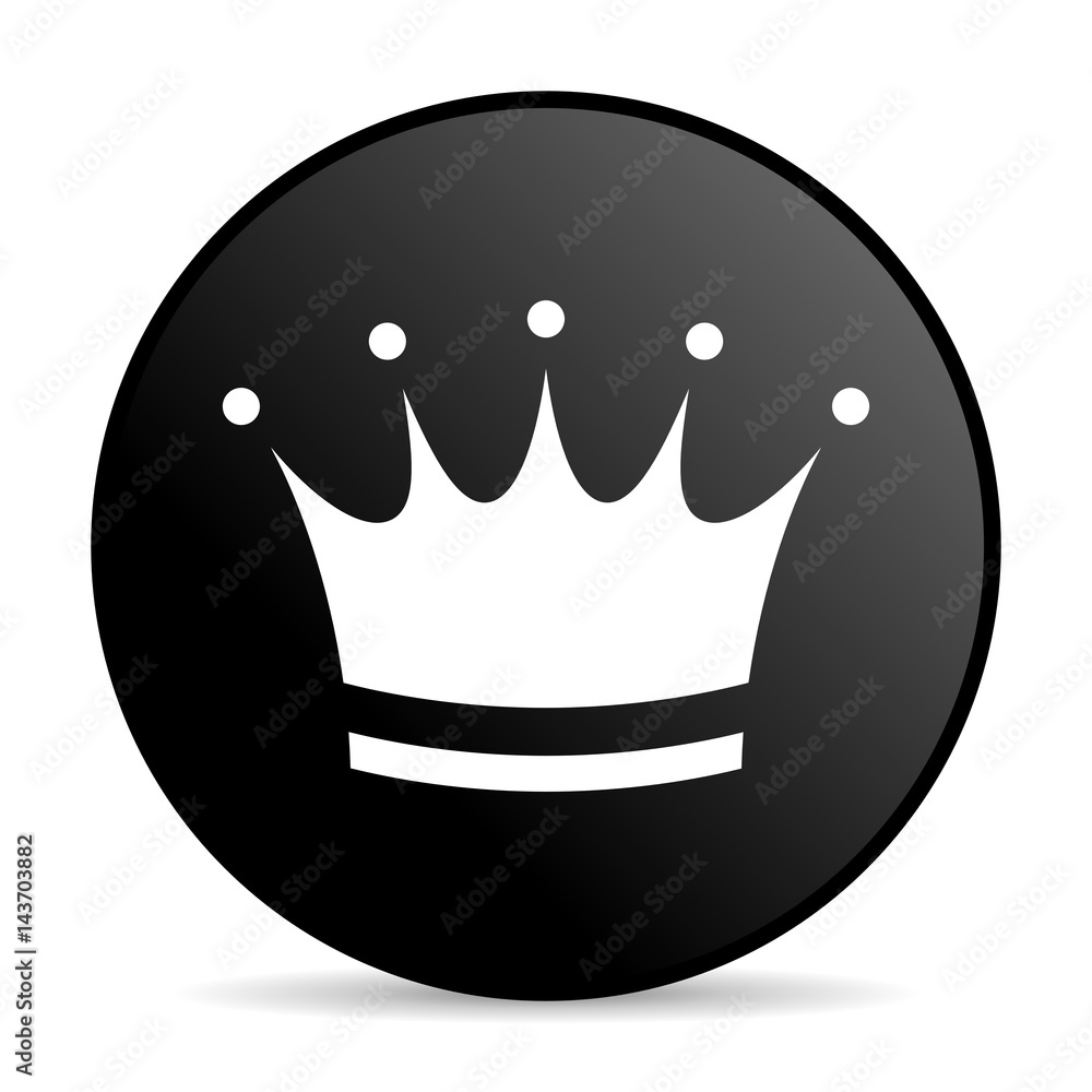 Aufkleber crown black color web design round internet icon on white background.
