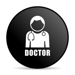 Doctor black color web design round internet icon on white background.