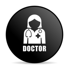Doctor black color web design round internet icon on white background.