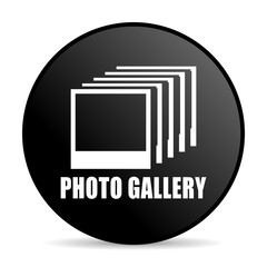 Photo gallery black color web design round internet icon on white background.