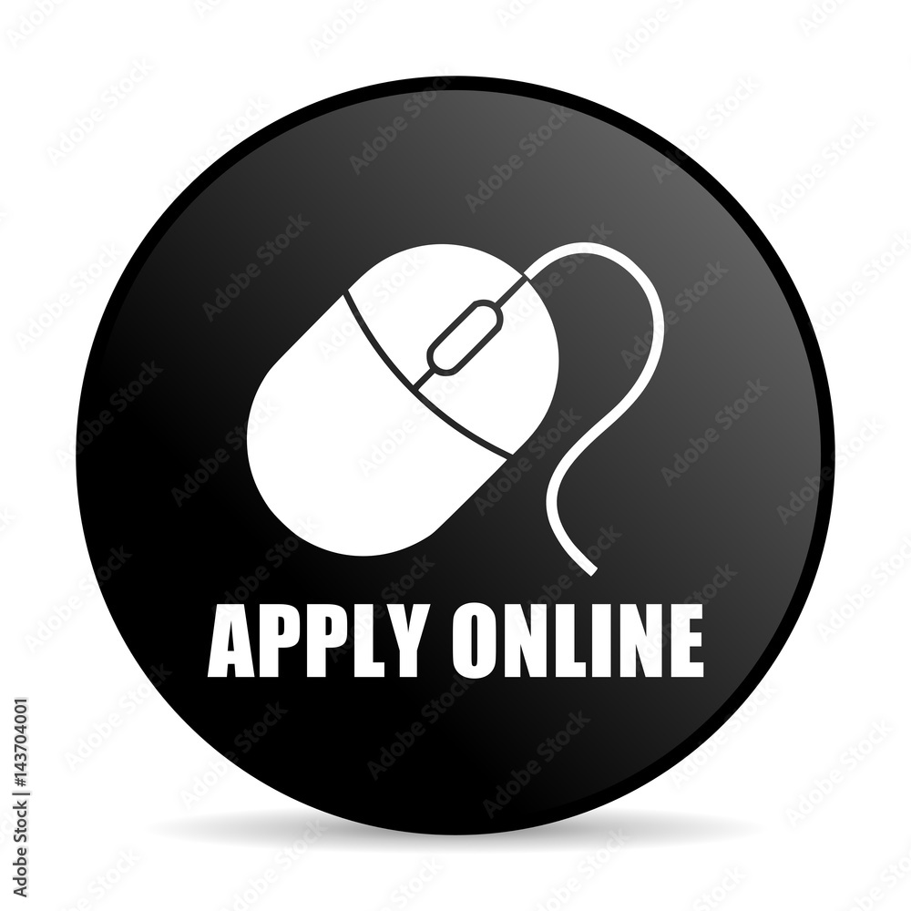 Aufkleber apply online black color web design round internet icon on white background.