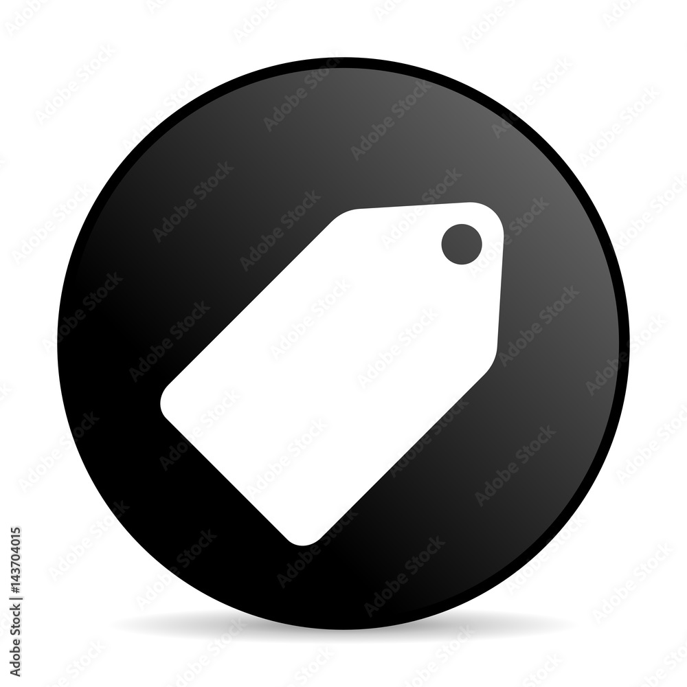 Poster label ticket black color web design round internet icon on white background.