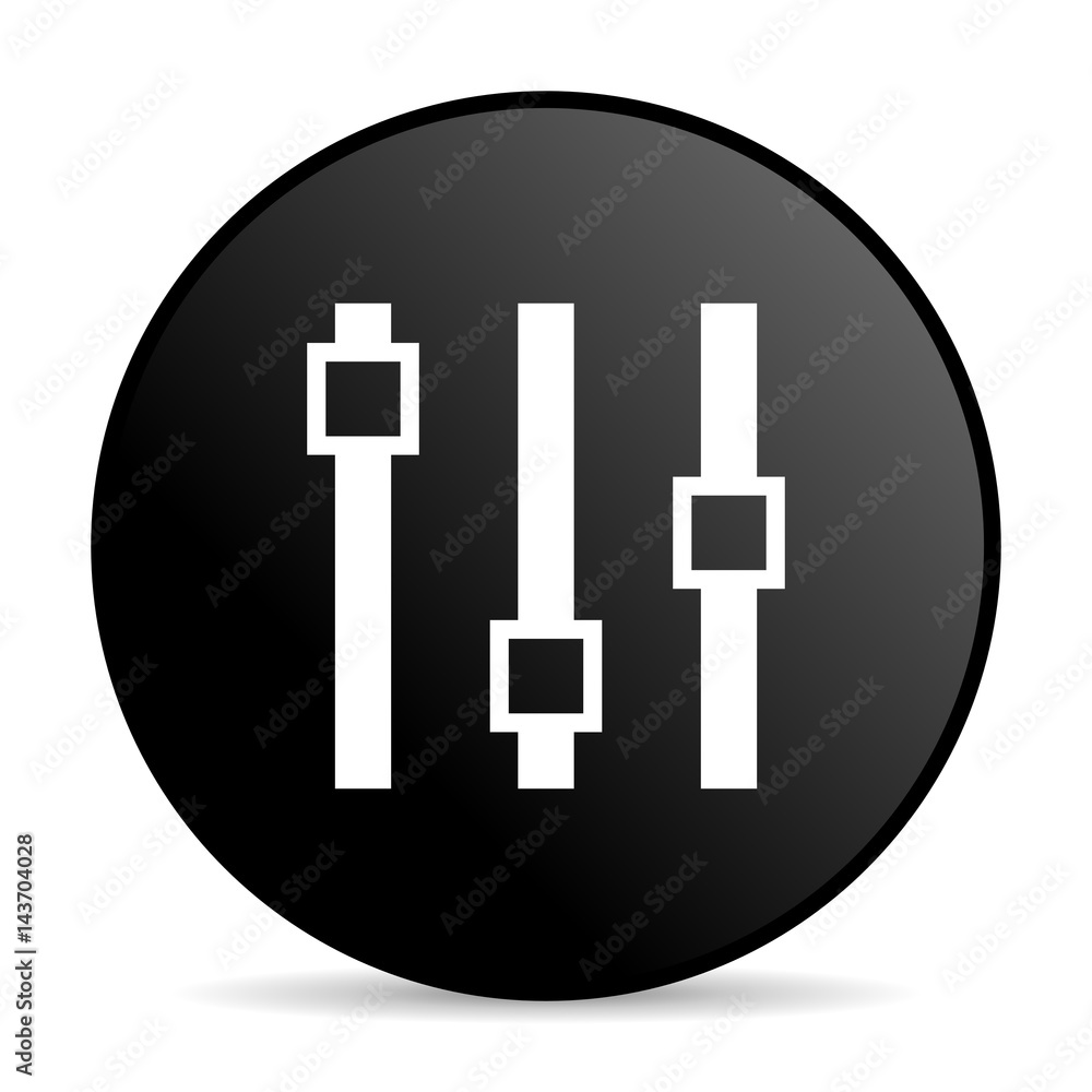Poster slider black color web design round internet icon on white background.