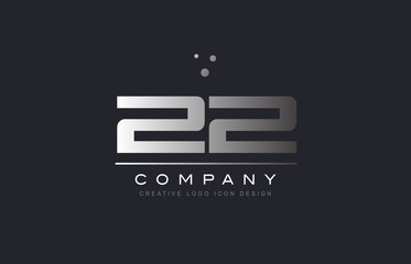 22 twenty two number silver grey metal logo icon deign vector
