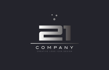 21 twenty one number silver grey metal logo icon deign vector