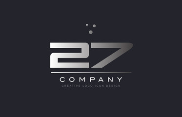 27 twenty seven number silver grey metal logo icon deign vector