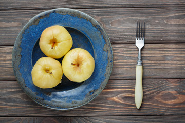 Fermented food, probiotic sources, apple, top view.