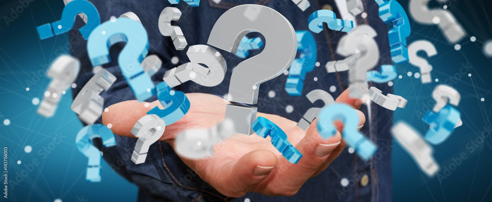 Fototapete businessman using 3d rendering question marks