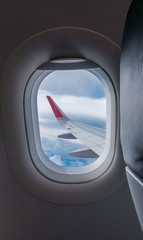 View through plane window .( Filtered image processed vintage effect. )