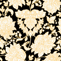 Vintage flowers seamless pattern. Floral vector background