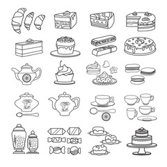 Confectionery icon. Set of cute various desserts icons. 
