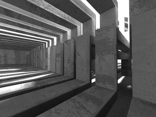 Dark basement empty room interior. Concrete walls