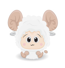 cartoon cute baby sheep sti on ground isolated