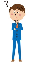 ポップな青いスーツのサラリーマン　ハテナ　全身