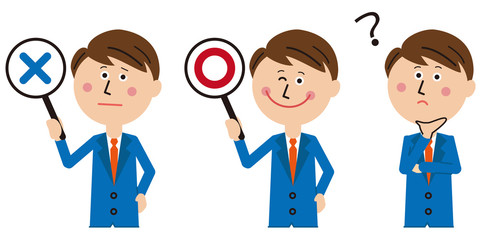 ポップな青いスーツのサラリーマン　クイズの3パターン