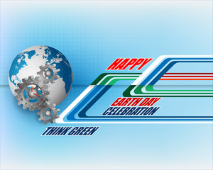 Fototapeta premium Celebration, design, background with Earth globe and 3d gears on linear design for Earth day, event celebration; Vector illustration