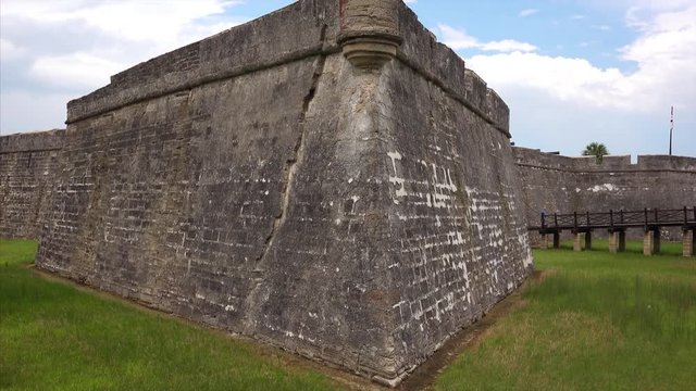 Exterior of spanish stone fort of Castillo de San Marcos in St Augustine, Florida